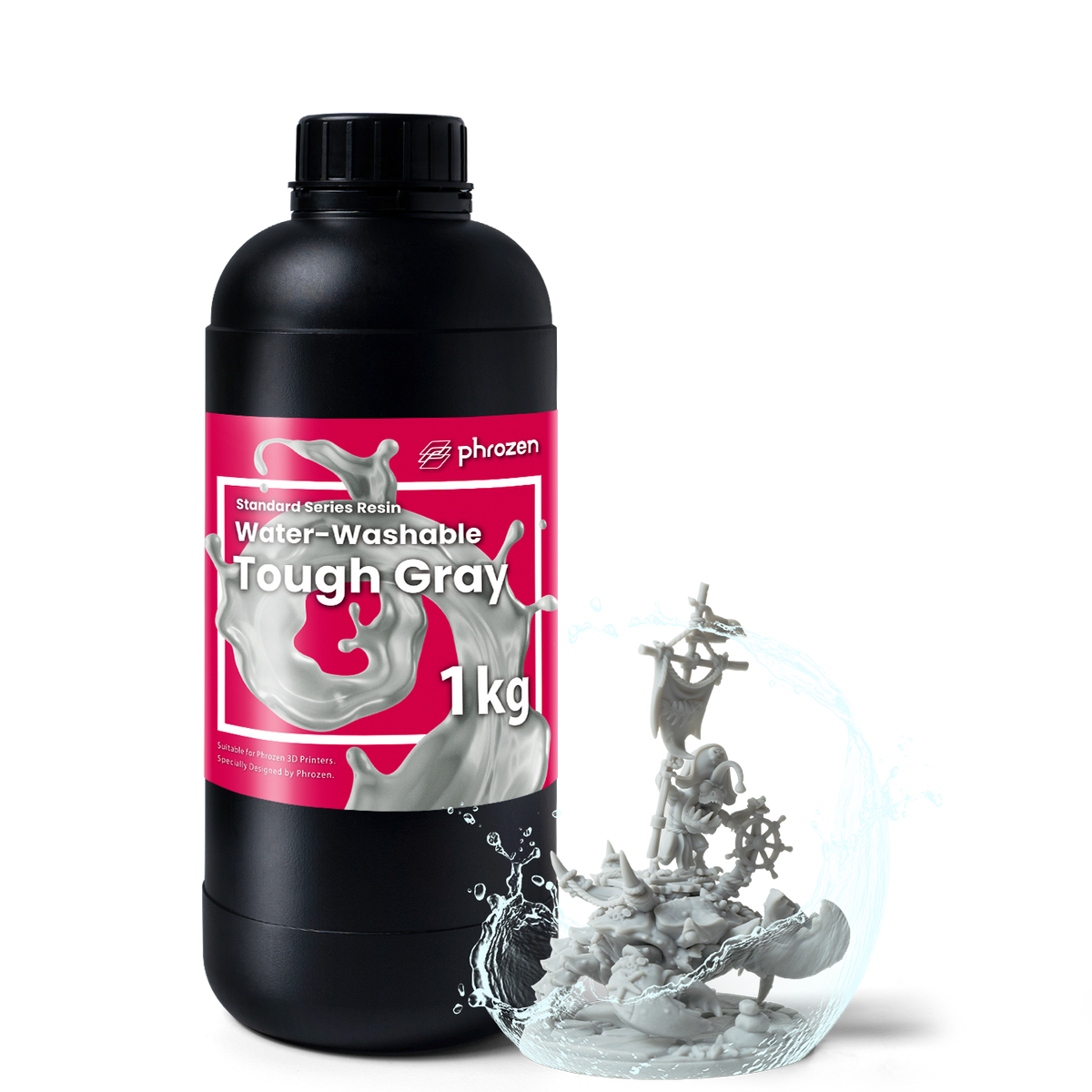 Phrozen Water-Washable Tough Resin For 3D Printing - 1KG, 405nm LCD UV, Gray, Strong & Flexible, Low Odor